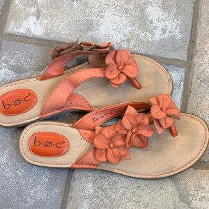 b.o.c. Women's Coral Orange Floral Toe-Post Sandals flip flops